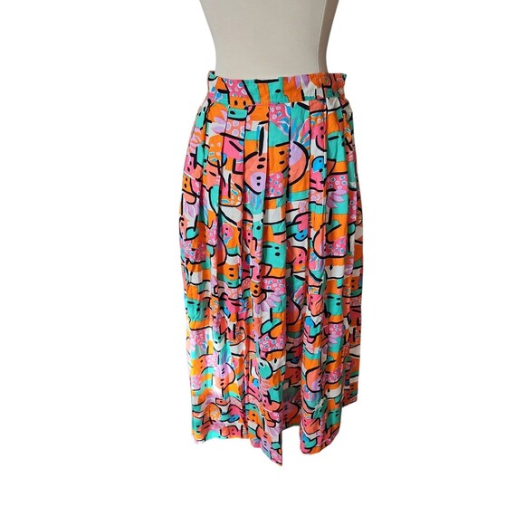 Haberdasher Vintage 90s Twee Pleated Midi Skirt Juniors Size 5 Abstract Art - Picture 1 of 8